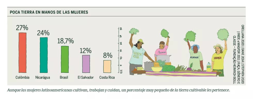 Gráfica que muestra el porcentaje de tierra que está en manos de las mujeres.